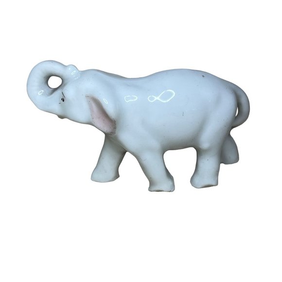 Vintage White Porcelain Elephant Figurine Japan Trunk Up - Picture 3 of 6